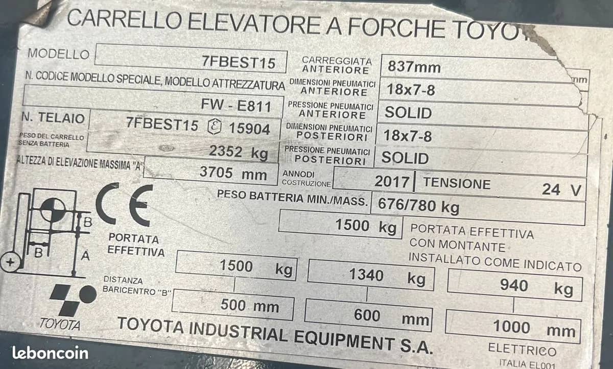 Chariot Electrique Toyota 7FBST15E 2017 · photo 2