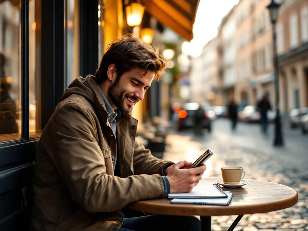Personne consultant des petites annonces locales sur un smartphone dans un cadre urbain