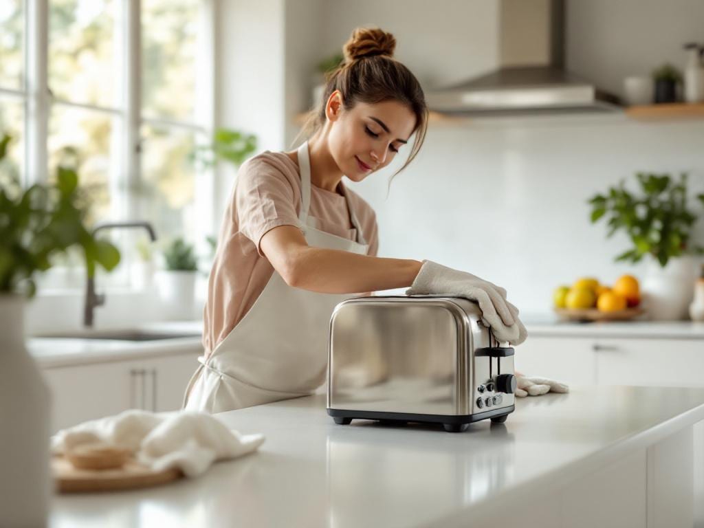 Personne nettoyant un appareil électroménager d’occasion avec des produits naturels